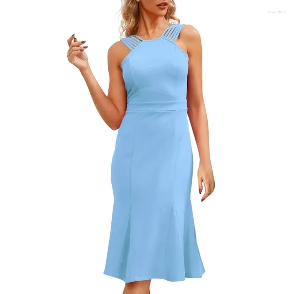 Vestidos casuales Mujer Profesional Slim Fit Falda acampanada Sexy Color Sólido Cinturón Vestido Verano