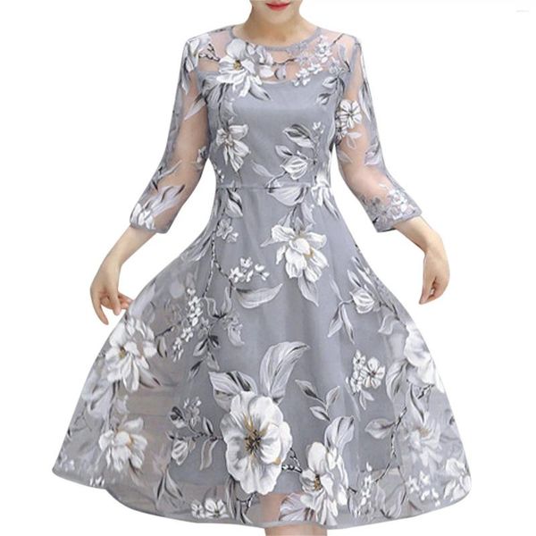 Robes décontractées Robe de bal pour femmes Robe de cocktail Été Organza Imprimé floral Boule de fête de mariage 2023 Tempérament élégant