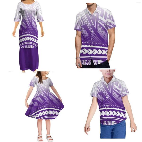 Vestidos casuales Vestido Puletasi para mujer y camisa para hombres a juego para niños para niños, tribu polinesia, traje familiar impreso personalizado