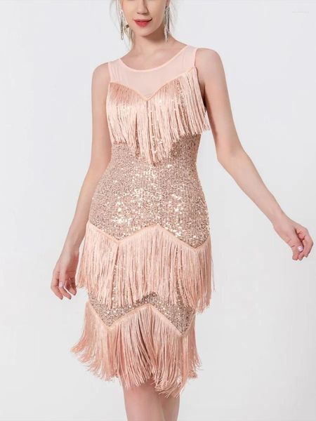 Vestidos casuales Mujer Retro 1920s Beaded Sequined Leaf Art Deco Gatsby Flapper Dress