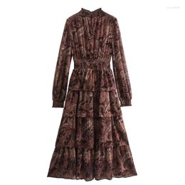 Vestidos casuales Mujeres Retro Paisley Impreso Midi Vestido Femenino Manga larga Vestidos sueltos LUJIA ALAN WD3717