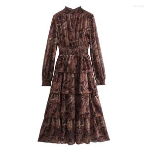 Robes décontractées Femmes Rétro Paisley Imprimé Robe Midi Femme À Manches Longues Lâche Robes LUJIA ALAN WD3717