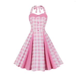 Robes décontractées Robe Rockabilly pour femmes, sans manches, col licou, bloc de couleur, rétro, ligne A, élégante, unie, simple