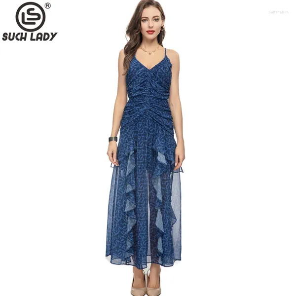 Vestidos casuales para mujeres Pistas de runra sexy spaghetti correas leopardo impreso corpiño frenado volantes