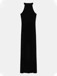 Vestidos casuales Vestido maxi sin espalda de encaje con cuello en V profundo sexy para mujer Sin mangas Slim Fit Longitud del tobillo Corte bajo Vestido de fiesta ajustado