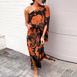 Robes décontractées robe sexy pour femmes une épaule ourlet fendu imprimé floral à manches courtes ample longue pour la fête ou le cadeau de petite amie