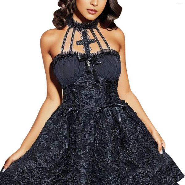 Vestidos casuales Vestido plisado negro con cuello colgante sexy para mujer Color sólido esponjoso para invitados de boda con mangas