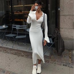 Vestidos informales Sexy Women Sexy Low-Cut en V cuello largo Sweater Bodycon Bodycon Dress Autumn Black Fashion Made Maxi Streetwear