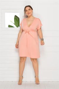 Casual jurken dames sexy solide kleur mouwloze diepe v-hals elastische taille jurk plus size home service 2022