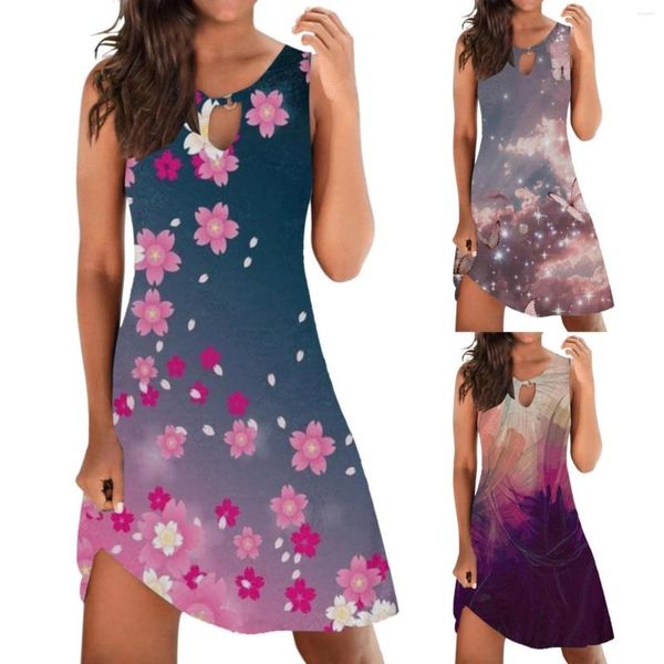 Vestidos casuales Vestido sin mangas con estampado floral para mujer Trajes cómodos de verano para mamás