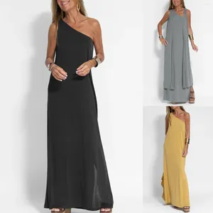 Vestidos casuales Color sólido de mujer Un hombro sin mangas Camiseta abierta Vestido largo para mujeres Junior