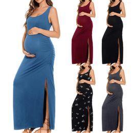 Casual jurken dames gesplitst lange zwangerschapsjurk meveness ruches zwangerschapskleding backless cut out midi voor vrouwen gastvestidos