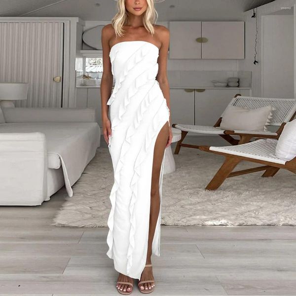 Robes décontractées pour femmes sans bretelles Sexe Slit Slit Irregular Wrap Festocks Robe Edge Robe 2024 Summer Beach Vacation Style