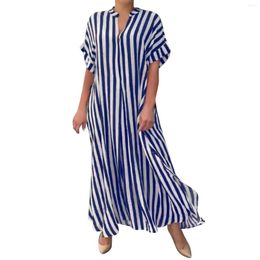 Robes décontractées Femmes Stripe Fashion Side Split Cardigan Robe d'été à volants Femmes S Long For