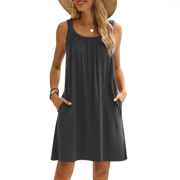 Vestidos casuales Vestido de playa de verano para mujer Elegante sin mangas Swim Cover Up Mini para mujeres Camiseta suelta Vestido