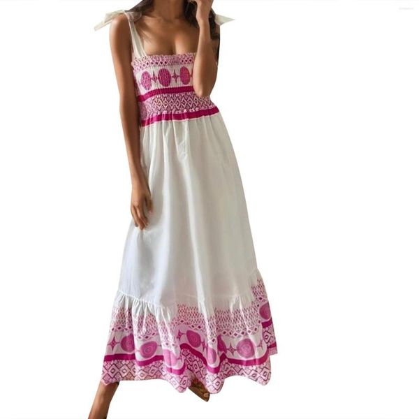 Vestidos casuales Mujer Verano Bohemio Estampado Faja Dulce Elástico Vestido Trabajo Para Mujer Lunes