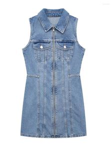 Casual jurken dames zomer denim tankjurk revers mouwloze zip-up slanke korte Jean streetwear