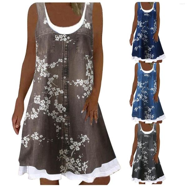 Vestidos informales Vestidos de verano para mujeres Manneco impreso Tank Tank Tank sin mangas Flowy Midi Sydress Wrap