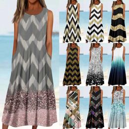 Robes décontractées Fashion Fashion Summer Géométrique Imprime-décolleté à lacets à lacets à lacets moyens à manches moyennes Cousue de swing vestidos curtos #