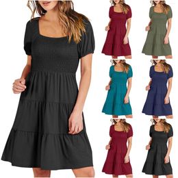 Robes décontractées Fashion Fashion Summer en robe à manches bouffées en vrac Flux Couc Flux Mini-robes Vestidos para Mujer