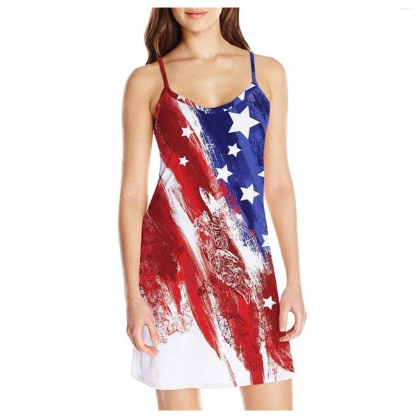 Robes décontractées des élingues de la journée de l'indépendance de l'été pour femmes robe sexy tie-dye sans manches vestidos 2024 Memorial National Flag Ropa de Mujer