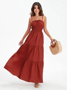Casual jurken dames zomer lange cami-jurk effen kleur mouwloos rugloos boho geplooid
