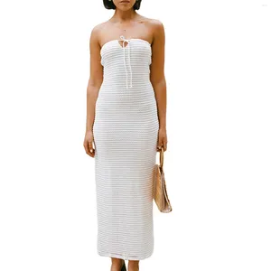 Casual jurken dames zomer sexy long bandeau jurk witte mouwloze off schouder high split buis top