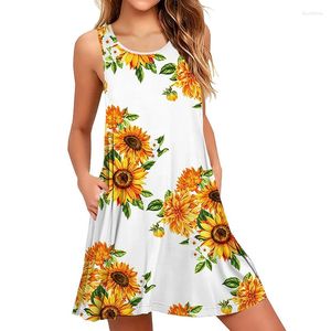 Casual Jurken Dames Zomer Mouwloze Rokken Zonnebloem Gedrukt Ronde Hals Grote Maat Vest Jurk Hawaii Beach Overgooiers