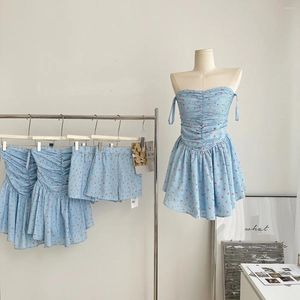 Casual jurken dames zomer zoete bloemen mini-jurk onder shorts dame streetwear vakantie riem geplooid kort