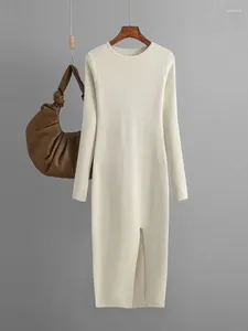 Vestidos informales Vestido de suéter para mujer Otoño Invierno Longitud media Abrigo inferior Cadera Ajuste Ocio de punto Ropa cómoda de moda