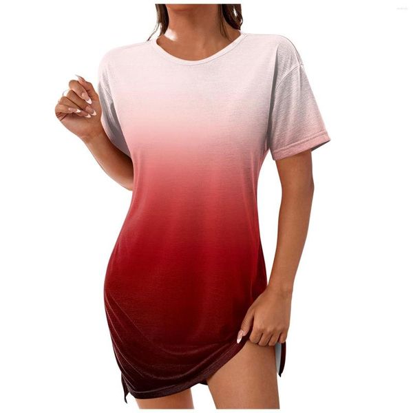 Robes décontractées femmes t-shirt robe 2023 été mode col rond manches courtes dégradé Sexy Y2k pour dames