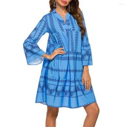 Robes décontractées Robe imprimée en V pour femmes, style bohème, élégant, confortable, tendance, fabrication soignée, col montant, accessoires pour dames