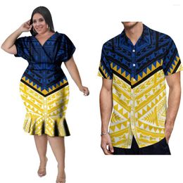 Casual Jurken Dames V-hals Jurk Samoaanse Met Heren Shirt Met Korte Mouwen Polynesische Stam Ontworpen Paar Pak