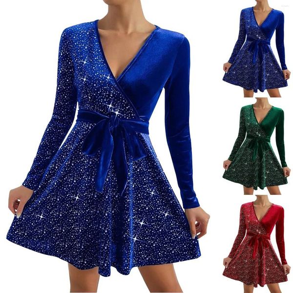 Robes décontractées en V Fashion Vele élégante robe à imprimé flash fin pour femmes 100 coton