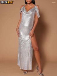 Robes décontractées pour femmes en V couche licoute en métal mini-jupe sexy robe de soirée festival de musique carnaval anniversaire fête 2024
