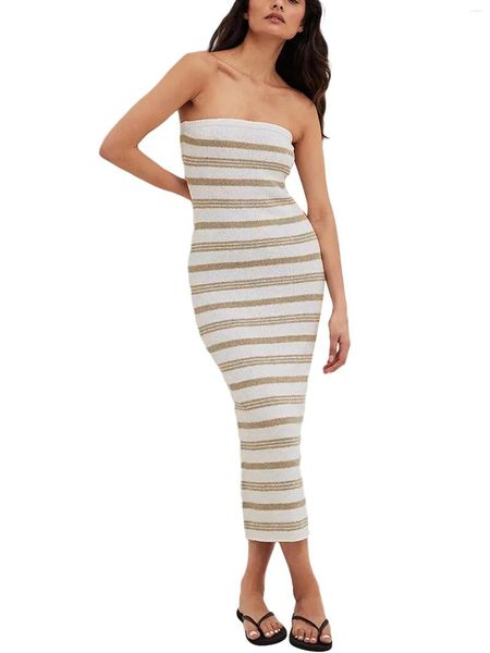 Vestidos casuales Mujeres S Y2K Knit Maxi Dress Off Shoulder Tube Top Sin mangas Bodycon Bandeau Summer Midi