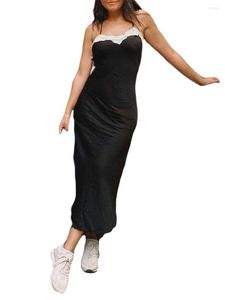 Vestidos casuales Mujeres Satin Side Split Spaghetti Strap Fiesta de noche Cami Maxi Slip Dress