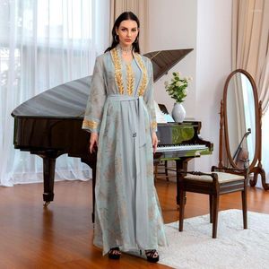 Vestidos casuales Conjunto de mujer Trajes de fiesta de noche Apliques dorados Cárdigan Vestido interior Muslimah Dubai Arabia Saudita Caftán marroquí Abaya