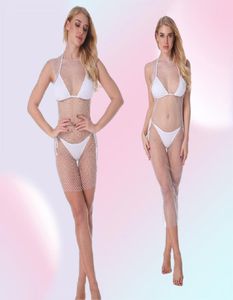 Vestidos informales para mujeres Sexy Beachwear Bling Crystal Bikini Cubierta Vestida de pescado Huecar Hollow Out Mesh Traje de baño Swimsuit Swi7023284