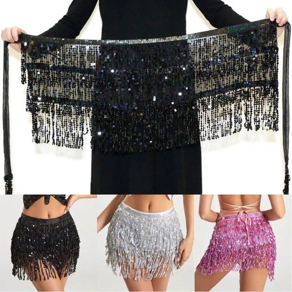 Robes décontractées Femmes Sexy Belly Dance Hip Scharf Wrap Bree Belt Robe Feme Show Costumes Sequins Tassels Thaïlande / Inde / Arabe Dancer Jupe