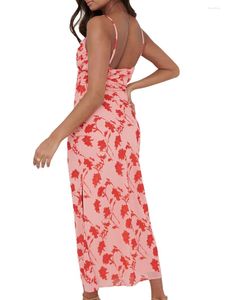 Robes décontractées femme sexy corpore longue robe floral imprime couleur solide coude couche couche sans manches camie de fête d'été club fendu sans dossier