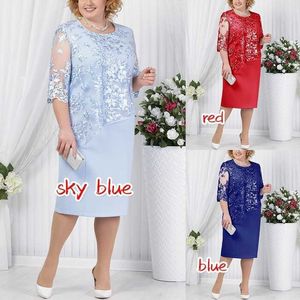 Robes décontractées Femmes Robe Sexy 2022 Automne Élégant Hiver 3/4 Manches Genou Longueur Vintage Ol Travail Porter Moulante Dentelle Crochet Plus Taille 5XL HKD231220