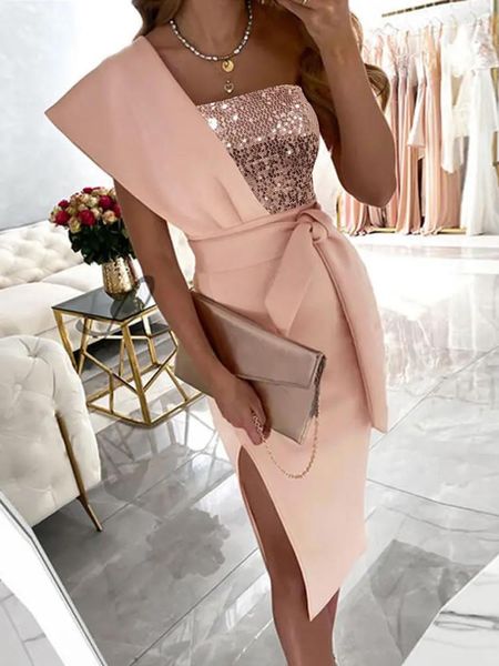 Vestidos casuales Mujeres Sexy Elegante Rosa Lujo Prom Cóctel Noche Elegante Ocasión formal Lujoso Midi Vestido de dama de honor Ropa