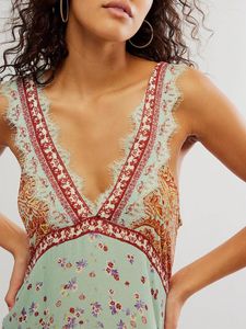 Casual jurken vrouwen sexy bloemen gedrukte slip jurk v nek kanten trim mini backless een lijn y2k short short