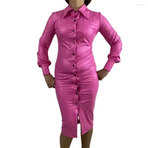 Robes décontractées Femmes sexy Pu Le cuir de remin-down Robe élégante dame élégante manches longues skinny gâchée de nocte