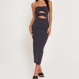 Casual Jurken Vrouwen Sexy Strapless Tube Jurk Zomer Chic Off Shoulder Hollow Out Midi Effen Kleur Elegant Avondfeest Y2K 90s