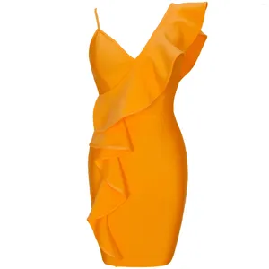 Robes décontractées Femmes Sexy Summer Bandage Robe Wholesale 2024 Spaghetti Strap sans manches élastiques élastiques Orange Party Ruffles Vestidos