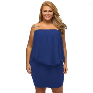 Robes décontractées Femmes Sexy Tube Top Filles Sans bretelles Robe bleue à volants Courte Mini Dames Été Grande Taille Élégante Bodycon Office Wear