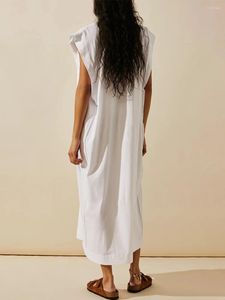 Robes décontractées Femmes Shift Robe chemise surdimensionnée Plus Taille Sans manches Couleur unie Débardeur Midi Tunique de vacances ample (Violet XL)