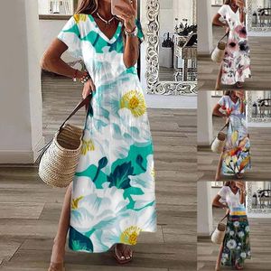 Vestidos casuales Mujer Moda simple Primavera Verano Manga corta Cuello en V Vestido largo Petite para mujer